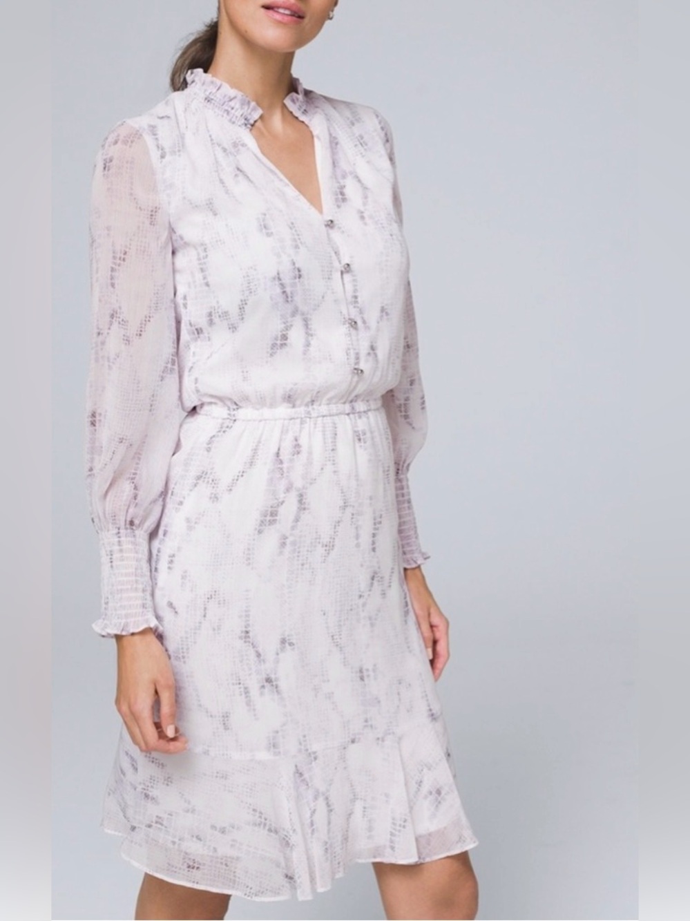 WHBM Long Sleeve Dress Soft Snakeskin Plains Snake Ecru Size 12
